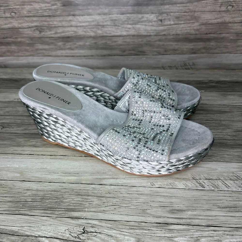 Donald J Pliner Frida SP Rhinestone Espadrille Wedge Slide Sandals 8M